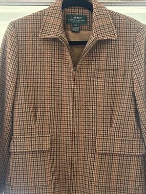 Lauren Ralph Lauren Brown Houndstooth Zip-Front Blazer